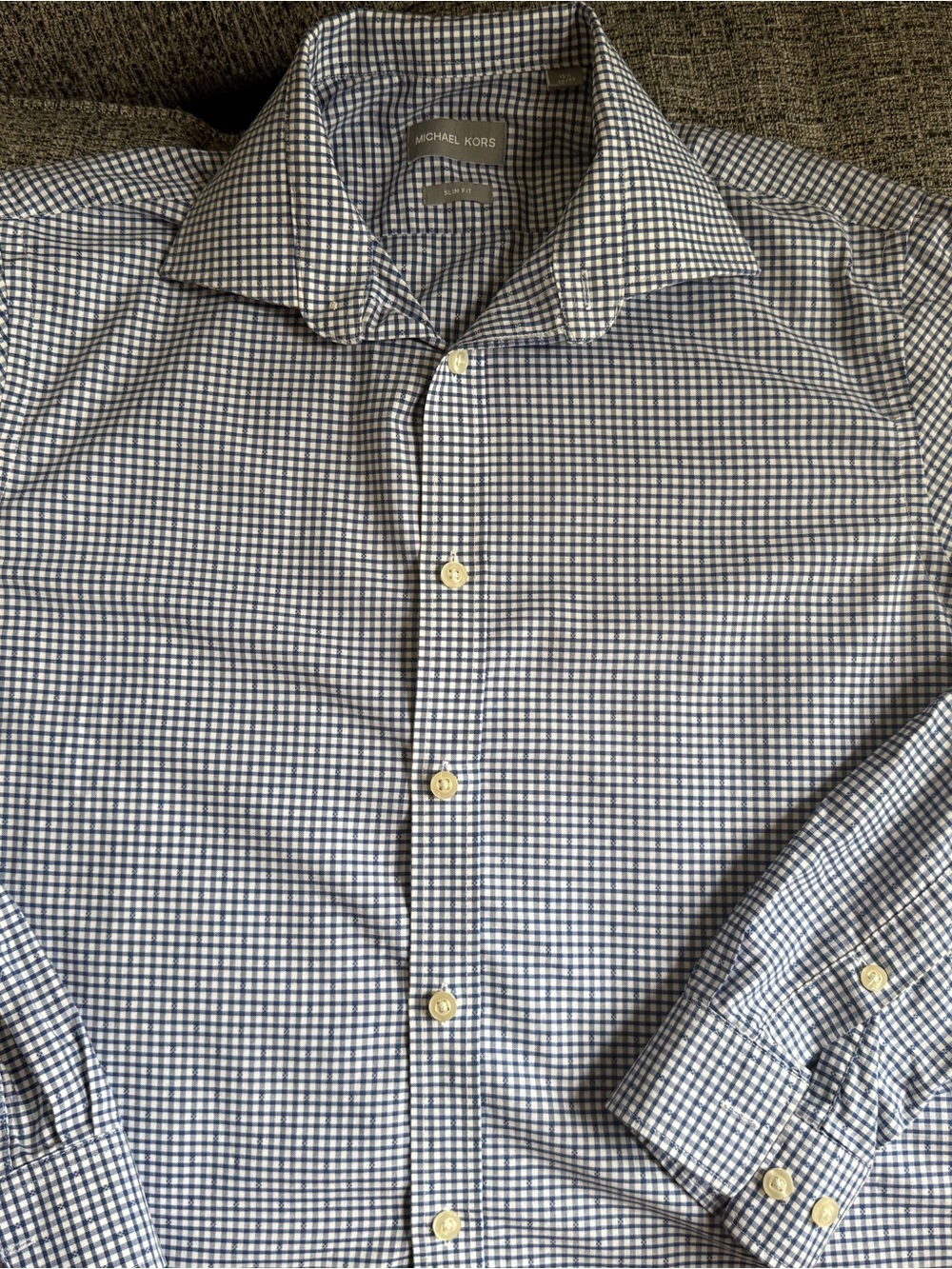 Michael Kors White and Blue Gingham Dress Shirt